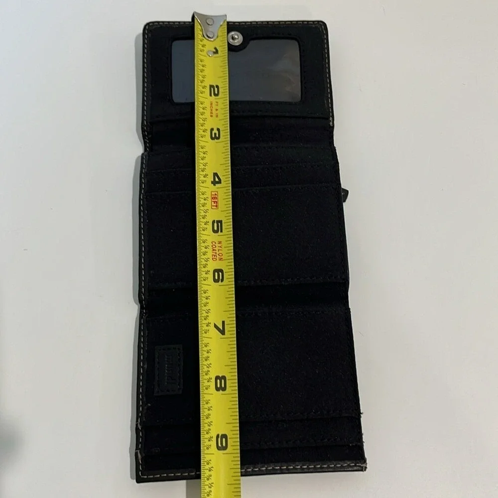 Mundi‎ Black Pebbled Leather Trifold Snap Closure Wallet Zipper Coin Pocket